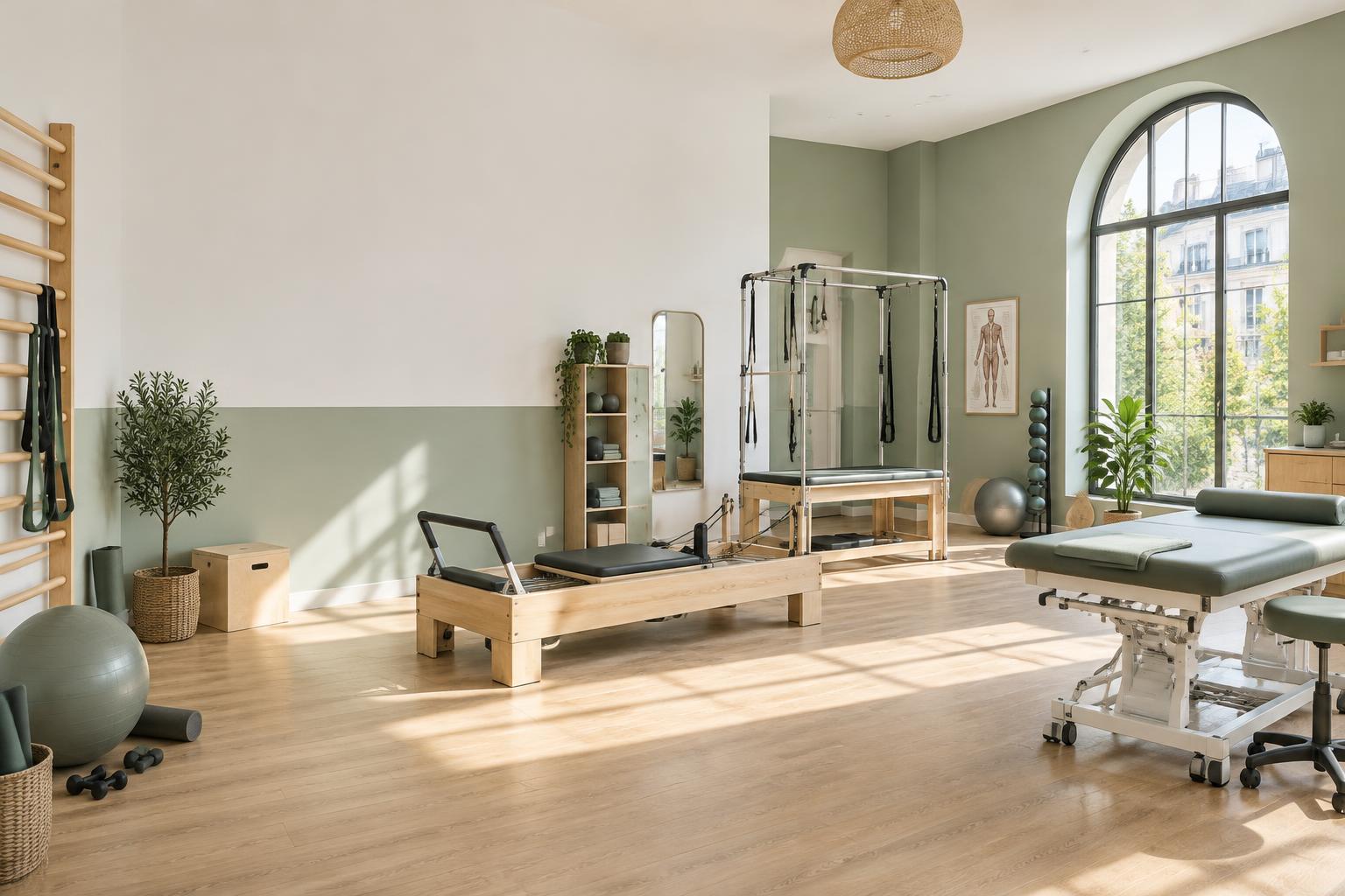 Espace de rééducation lumineux vert sauge — image de démonstration générée